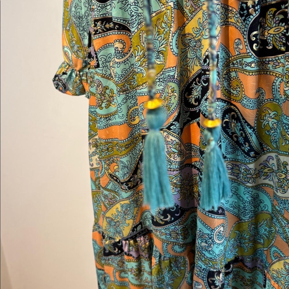 Lemonwood paisley print silk blend tiered maxi dress size S/M - Picture 9 of 15